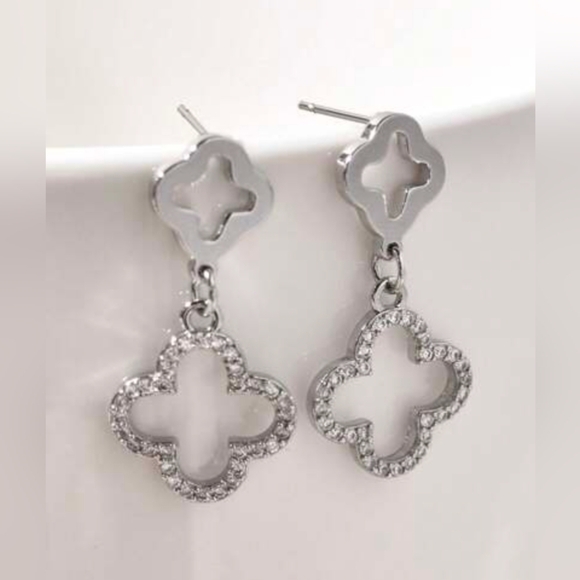2.00Ct Round Cut Lab-Created Diamond Clover Dangle Earring 14K White Gold Plated - Picture 2 of 5